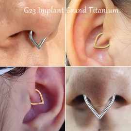 VOJO G23 Titanium Teardrop Septum Ring Daith Piercing Earrings Jewelry Tragus Helix Nose Rings for Women, 16G 8/10mm, Titanium, cubic zirconia