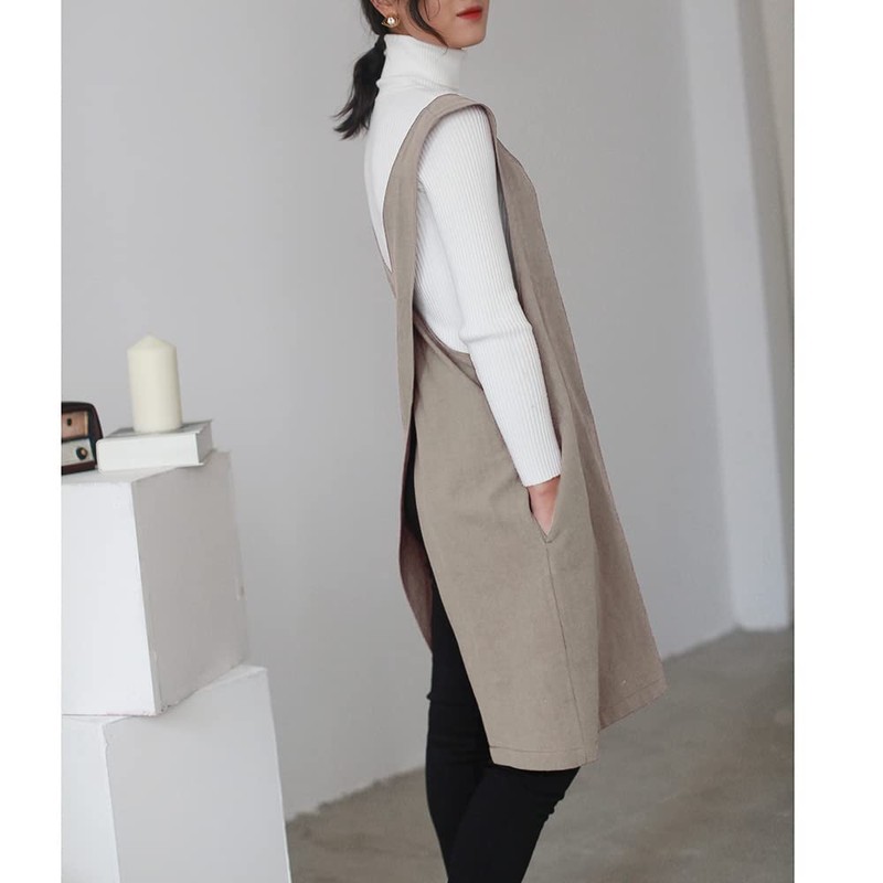 AOBBYBBS Cotton Linen Apron Halter CrossBack Bandage Aprons Japanese Style