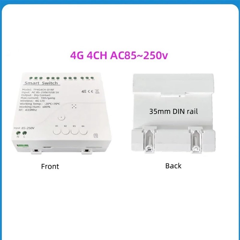 Aswalling Tuya Smart Switch 4G LTE Relay with 433Mhz Smart
