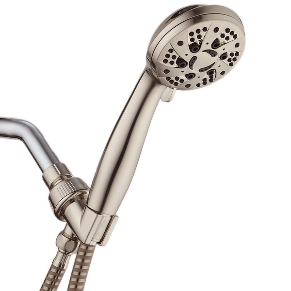 AquaDance Brushed Nickel High Pressure 6-Setting Hand Held Shower Head with Extra-Long 6 Foot Hose & Bracket – Anti-Clog Nozzles-USA Standard Certified-Top U.S. Brand