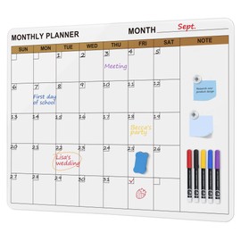 SELEAD Magnetic Glass Whiteboard Monthly Planner - 32”x24” Large Calendar Dry Erase White Board for Wall, Memo Bulletin Board for Home School Office - White&Gold