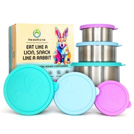 the earth & me the earth & me Stainless Steel Food/Snack Containers With Silicone Lids - Reusable Eco Metal Lunch Box For The Eco-conscious Person - Leakproof, Microwavable And Nesting Container For Food Storage