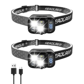 Tekwet Digital Headlights 2Pack,Adjustable Head Torch for Camping, Running, Hiking,Fishing