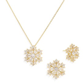 Frigotine Gold Snowflake Stud Earrings Pendent Necklaces Sets for Women,Dainty Rhinestone CZ Crystal Necklace Earing Jewelry Set Christmas Prom Winter Gifts