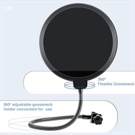 Microphone Pop Filter 6 Inch Dual Layered Pop Wind Screen with Enhanced Flexible 360° Gooseneck Clip Stabilizing Arm Mic Pop Filter Shield Mask for Vocal Recording and Live Broadcasting