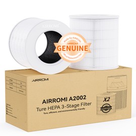 AIRROMI A2002 HEPA Air Purifier Replacement Filter, 3-In-1 Original Filter, Remove 99.97% of 0.3 Micron Particle 2 Pack White Activated Carbon