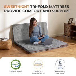 Sweetnight 4 Inch Folding Mattress - Single Size Trifold Mattress Grey with Breathable Cover & Non-Slip Bottom| Portable Floor Mattress for Camping,Travel,RV,Guest Room