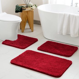 MIULEE Christmas Red 3 Pieces Bathroom Rugs and mats Sets Extra Thick Non Slip Microfiber Bath Mats and U-Shaped Contour Toilet Rug for Bath Room Floor Restroom,20"x30"+16"x24"+20"x20"
