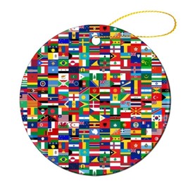 The World Flag Christmas Ceramic Ornaments for Home Decor Holiday Xmas Tree Hanging Ornament Christmas Tree Decoration Gifts for Family Friends