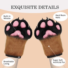 ZFKJERS Cosplay Animal Extended Fluffy Plastic Claws for Cat Fursuit Paws Gloves Adults Costume Accessories Set (Brown)