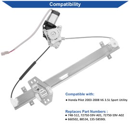 Obaee 748-512 Rear Left Driver Side Power Window Regulator with Motor Compatible with Honda Pilot 2003-2008, Replace OE 72750-S9V-A01, 72750-S9V-A02, WL48512, 2120051, 660502