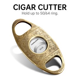 CIGARLOONG Cigar Cutter and Lighter Set Sharpening Blade Engraved Cigar Guillotine and Retro Carved Lighter(Color:Silver)