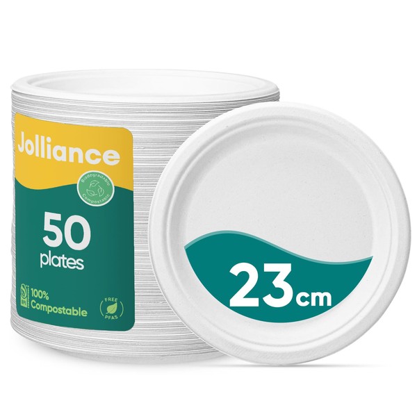 Jollliance 100% Compostable Paper Plates, Heavy Duty Disposable Plates 9