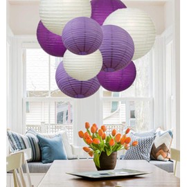 A Liittle Tree-9 PCs Mixed New Round Paper Lanterns Wedding Birthday Party Decor (Purple Shade)