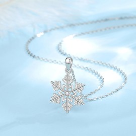 INFUSEU Snowflake Necklace, 925 Sterling Silver, Blue Pendant, Women's Chain, Jewellery Gift, Silver