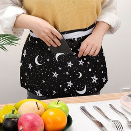 Ykklima Black White Moon And Star Pattern Waist Aprons with 3 Pockets Waitress Server Chef Half Apron for Women Men Kitchen Restaurant