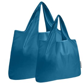 allydrew Large & Small Foldable Tote Nylon Reusable Grocery Bags, Set of 2, Steel Blue