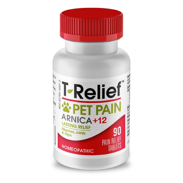 T-Relief Pet Pain Relief Arnica +12 Powerful Natural Medicines Help Ease Muscle Joint & Hip Pain Soreness Stiffness & Injuries Max Fast-Acting Soother for Dogs & Cats - 90 Tablets
