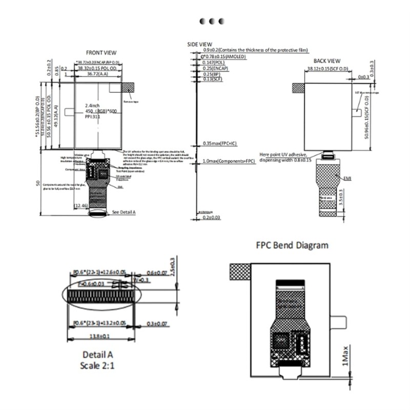Aswalling 2.4 Inch 450(RGB) X600 Rigid AMOLED Display 60Hz RM690B0