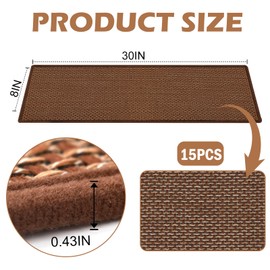 15PCS Stair Treads Non Slip, Linen Non-Slip Stair Treads for Wooden Steps Indoor,Stairs Carpet Landing Mat, 30" x 8" Stairs Resistant Indoor Skid Runner Safety Rugs for Kids Elders, Brown