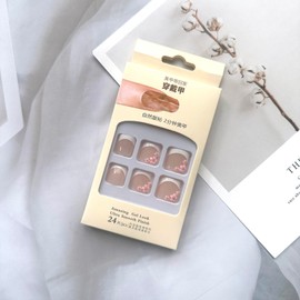 French Tip Press on Toenails Short Fake Toenails Full Cover False Toe Nails with 3D Pink Flowers Designs Glossy Square Glue on Toenails Cute Small Flowers Acrylic Toenails for Women Manicure