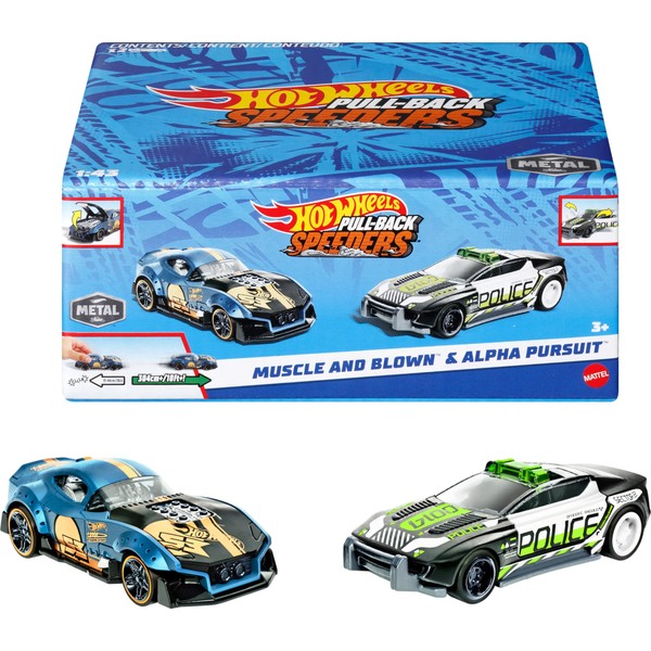 Hot Wheels Toy Cars 2-Pack 1:43 Scale Pull-Back Speeders with