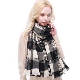 RIIQIICHY Women's Winter Checked Scarves Scarves Winter Scarf Women Cuddly XXL Pashmina Scarf Autumn, Black Cream