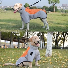 Abrigo de Perro,Chaleco de Perro con arnés Incorporado, Dos piernas Perro Abrigo de Invierno,Tiempo frío Chaquetas Impermeables a Prueba de Viento Abrigos de Perro 3XL Naranja