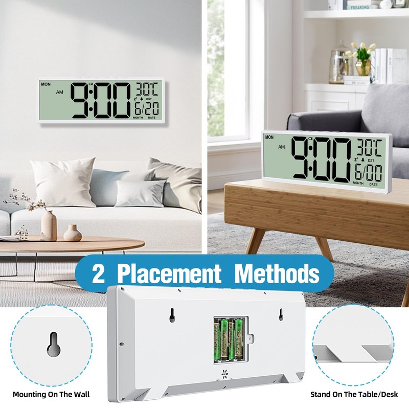 XREXS 14.5" Digital Wall Clock Battery Operated with Big Digits