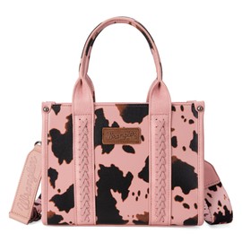 Wrangler Cow Print Tote Bag for Women Western Purse Boho Top Handle Satchel Handbag with Guitar Strap Gift Pink, XY WG133-8120SPK