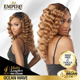 Sensationnel Empire bundles multi - ocean wave with 4x4 closure 10a tangle shed free human hair for weaving and sew in styles (14 16 18 Inch, T1B/30)