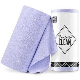 Fantasticlean Microfiber Cleaning Cloth Roll -40 Pack, Tear Away Microfiber Towels, 12" x 12", Reusable, Washable, Scratch Free, Ultra Absorbent for All-Around Cleaning Supplies (Lavender)
