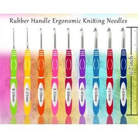 LOOEN 61Pcs Ergonomic Crochet Hooks Set, 22size (0.75mm-10mm), with Case for Arthritic Hands, Extra Long Crochet Needles, Nice Gift (Pink)