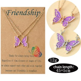 Hifunny Best Friend Butterfly Necklace Cute Enamel Butterfly Animal Friendship Necklace Bracelets Set for Women Men Couple Jewelry (Purple Gold)