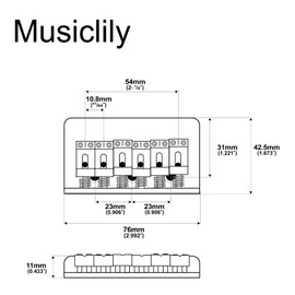 Musiclily Pro 54mm Steel Hardtail Fixed Bridge Vintage Bent Saddles for Import Strat Tele Style Electric Guitar, Chrome
