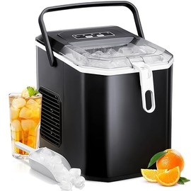 Antarctic Star Countertop Ice Maker,26lbs/24Hrs,9 Bullet Ice Cubes Every 6 Minutes,S/L,Self-Cleaning countertop ice Makers with Basket and Scoop,Perfect for Home, Kitchen, RV, Camping (Black)