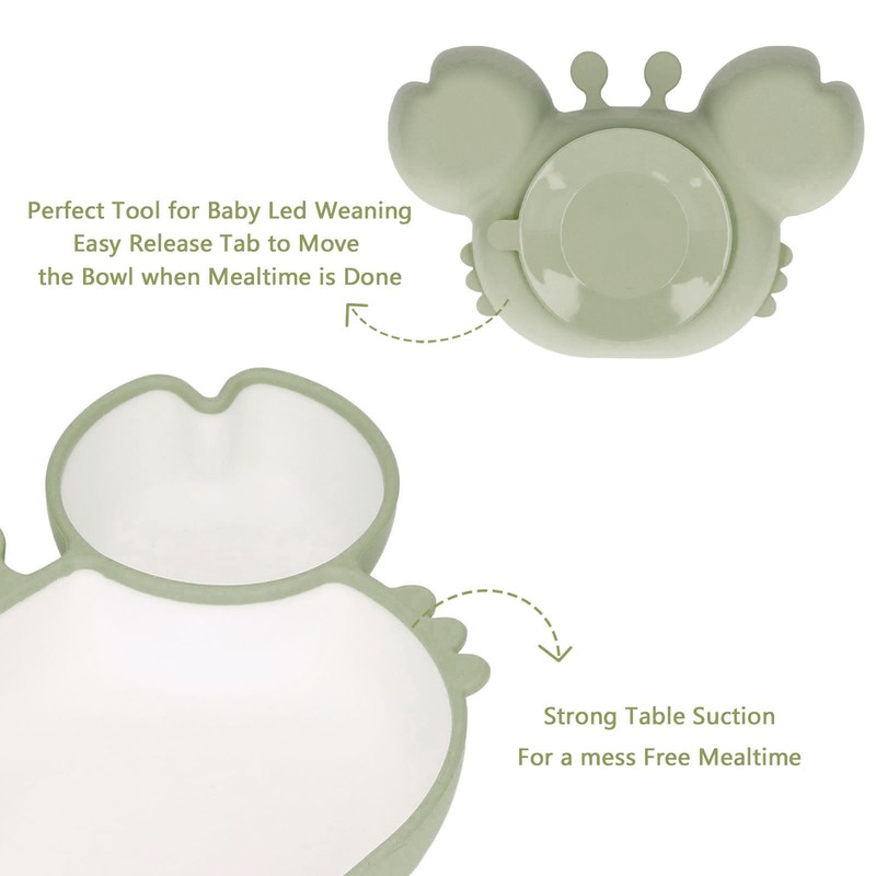 Crab Suction Plate with Suction Cup Base Silicone Divided Plate
