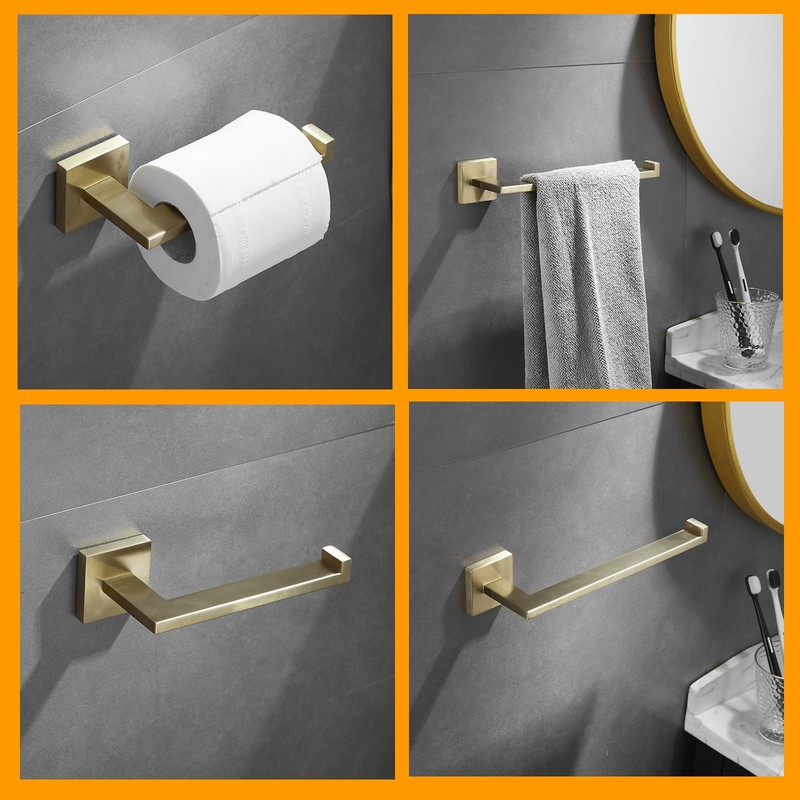 Bathroom Towel and Tissue Holder Set, 2 Piece Brushed Gold
