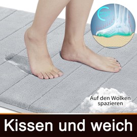 Yimobra Non Slip Bath Mat, 24 x 17 Inch, Super Water Absorption, Thick, Machine Washable, Easy Dry, Bathroom Rug - Silver