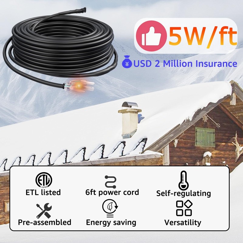 HEATIT JHSF1 Self Regulating Pre-Assembled Heating Cable 6-feet 120V Roof