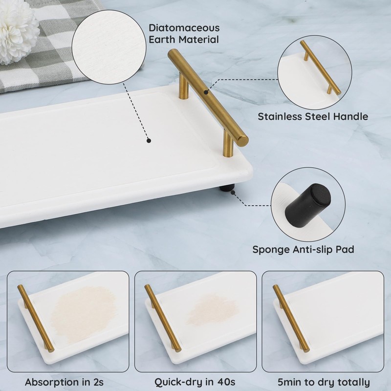 Segbeauty 12x6in Water Absorbing Stone Tray for Countertop, Fast Drying