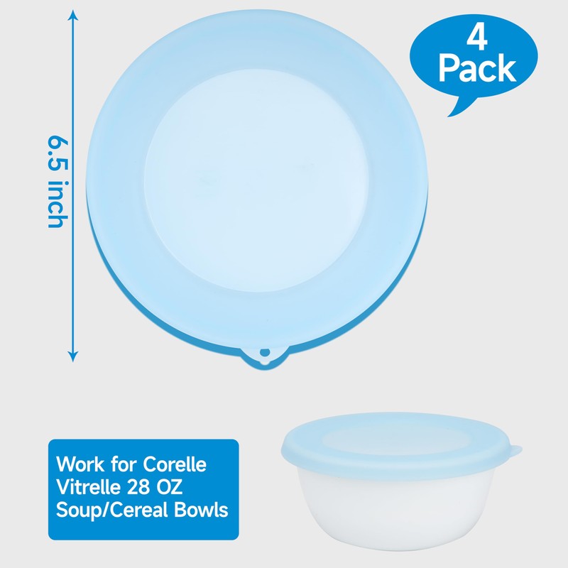 Purekra 4 Pack Silicone Lids for Corelle Vitrelle 428-PC 28-Oz