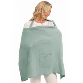 Wimst Muslin Nursing Cover Breastfeeding for Women, Soft and Breathable Breastfeeding Cover with Rigid Hoop for Nursing Apron (Sage)