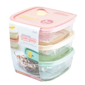 Lock&Lock Oven GLass Cooked Rice Storage Container for Freezer pastel color Set of 3