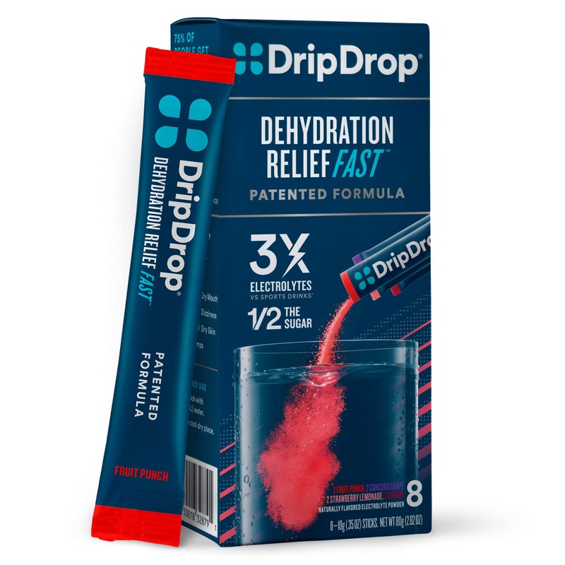 DripDrop Hydration - Electrolyte Powder Packets - Grape, Fruit Punch,