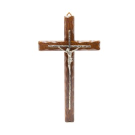 Wooden Wall Cross - Christ in Metal - Narrow Line - Made in Umbria Italy - (25 x 13 cm)