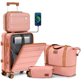 imiomo Carry on Luggage Airline Approved, Lightweight Hard Shell Carry-on Suitcase, 20 Inch Travel Luggage with Spinner Wheels and USB Port, Pink
