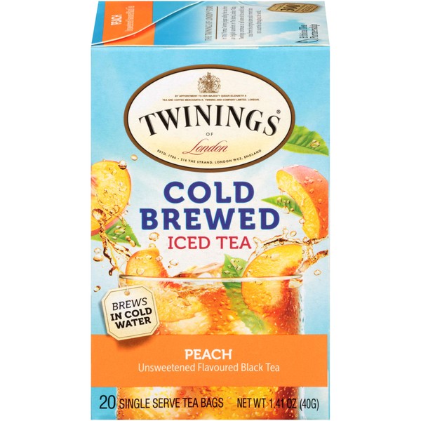 Twinings Peach Cold Brewed Iced Tea Bags, 20 Count (Pack of 6)