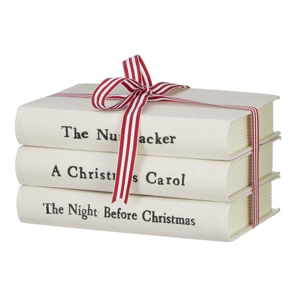 RAZ Imports Set of 3 Stacked 8in Christmas Books Tied with Red and White Ribbon