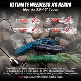 VMSIXVM Tube Jig Heads for Bass Fishing, Tube Worm rig Jigs Tube Bait Hooks for Bass, Crappie, Trout, Tube Lures Tube Hooks kit for Freshwater Saltwater, 5/16oz, 1/4oz, 3/16oz, 1/8oz